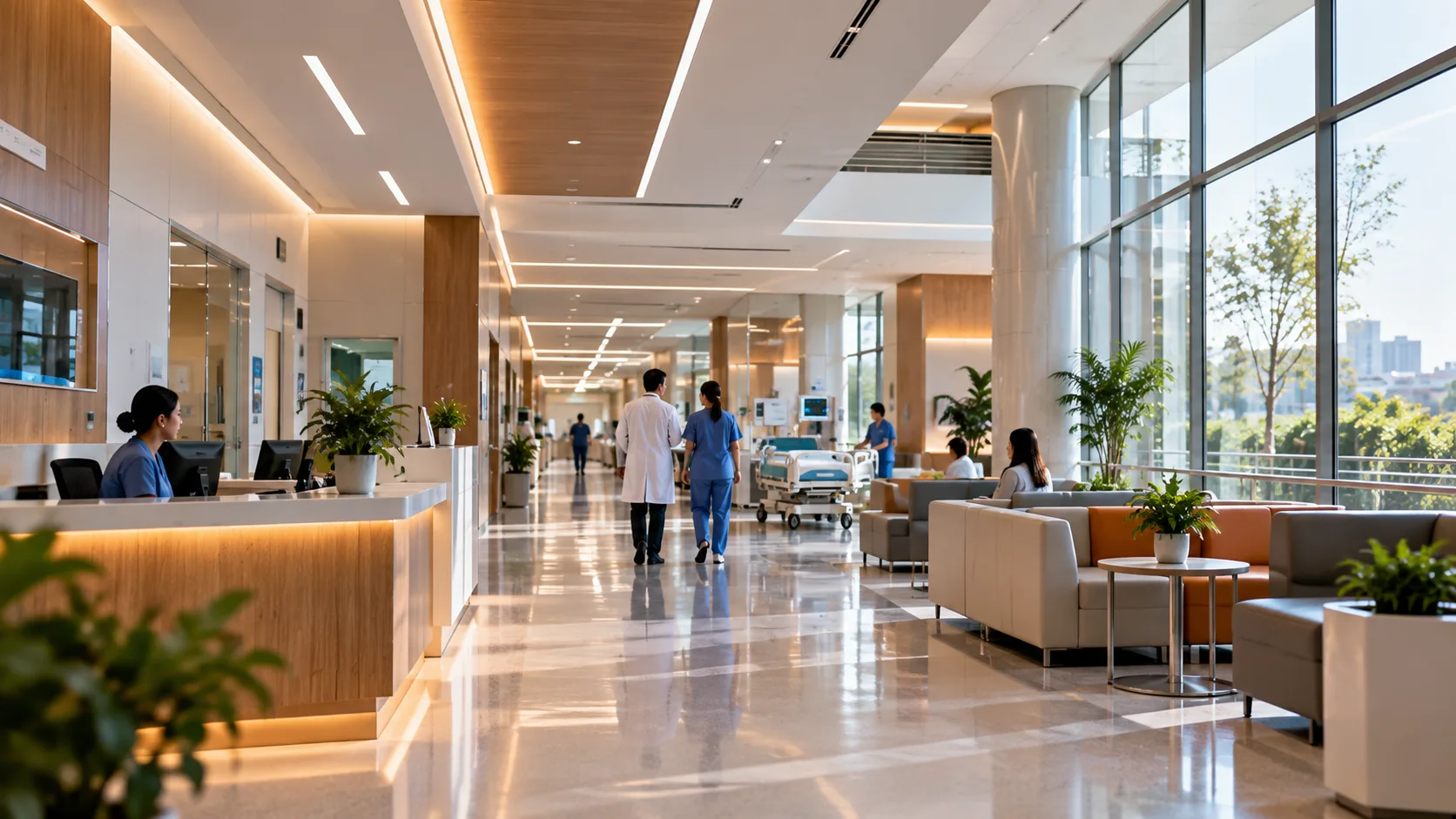 Modern hospital facility interior representing a professional healthcare environment supported by hospital IPTV solutions.